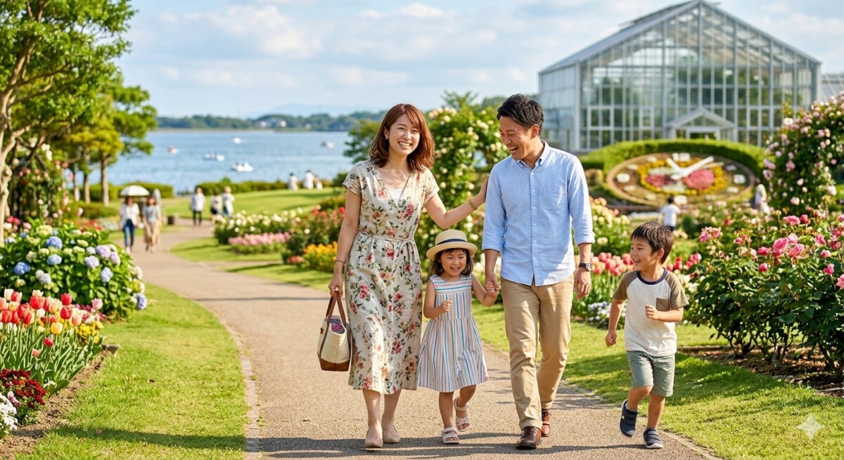 30代後半の子連れの婚活デートの様子　浜名湖の見える公園　浜松湖西婚活サービス結い