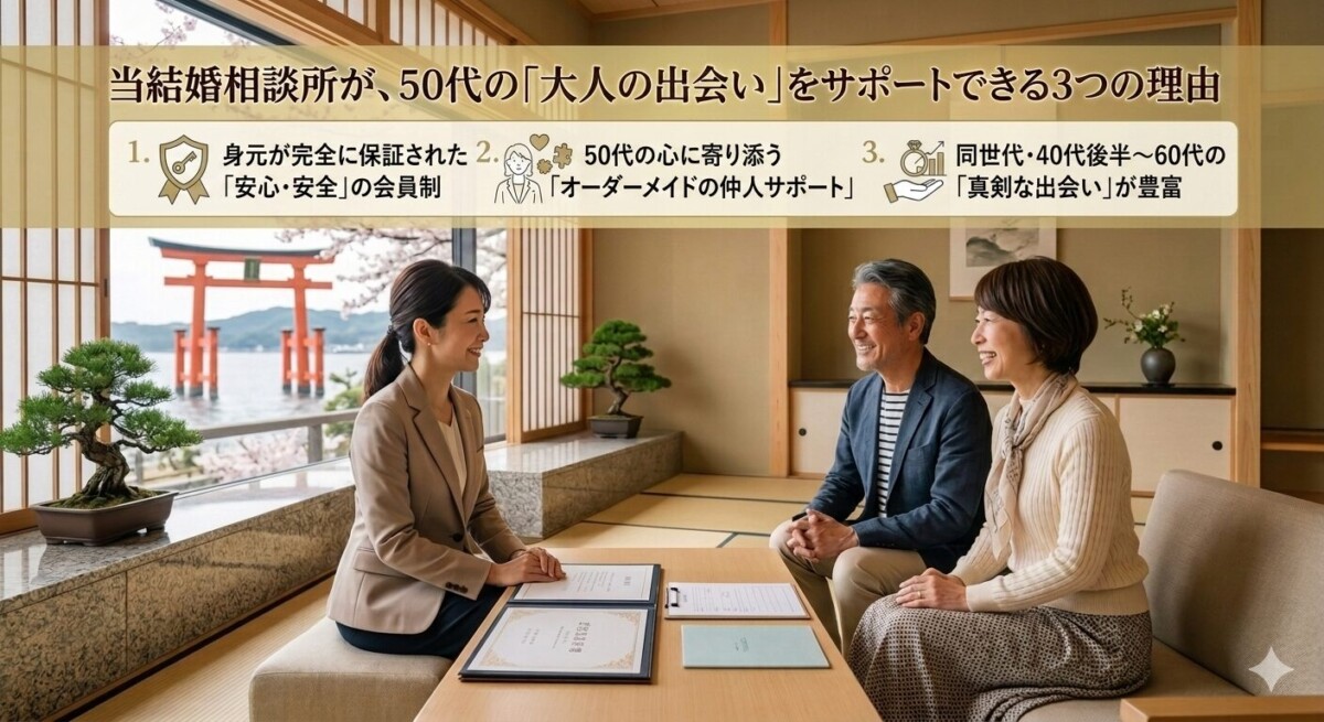 浜松市、磐田市、湖西市、50代の独身男女の婚活、結婚相談所での結婚相談、入会説明、ご成婚の様子　浜松湖西婚活サービス結い