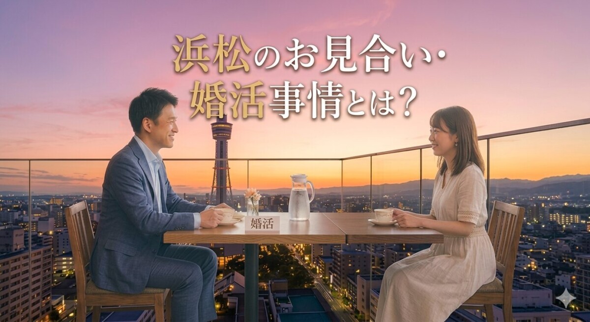 浜松の夜景の見えるラウンジでお見合いをする30代の独身男女の様子　浜松湖西婚活サービス結い