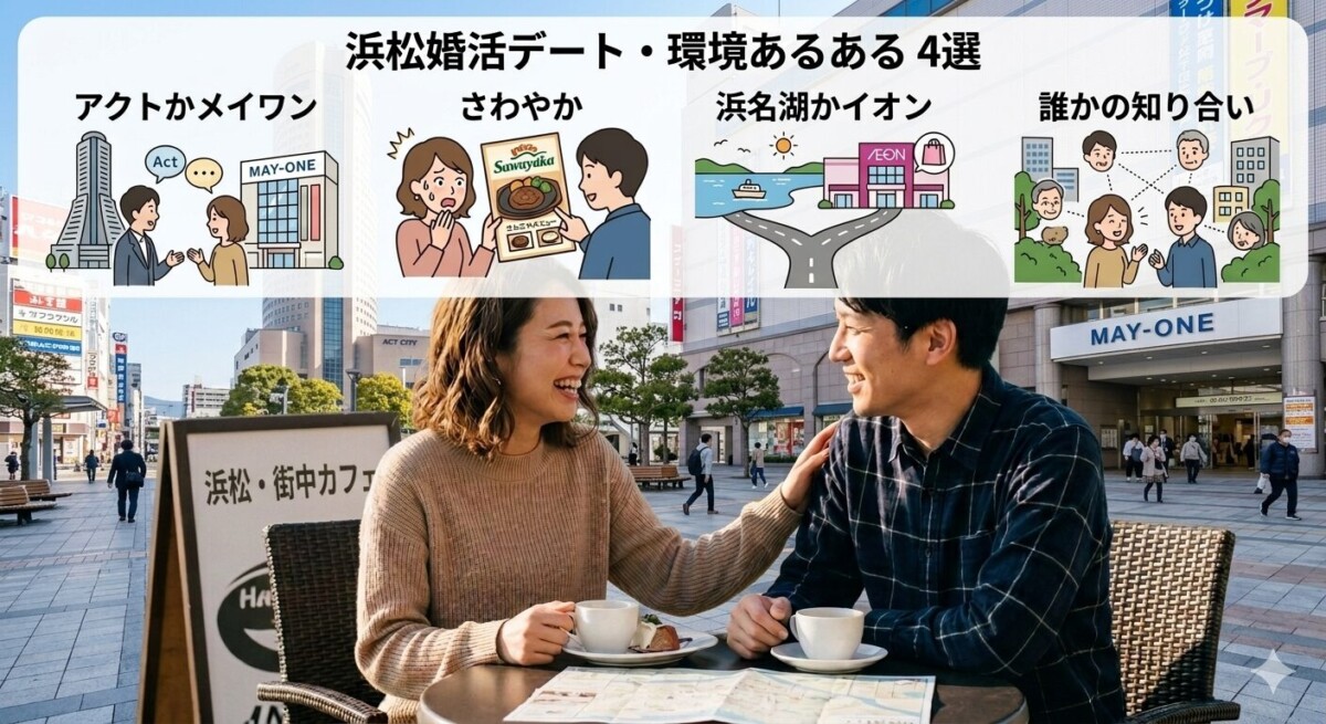 浜松市内でデートを楽しむ婚活中のカップル　浜松の婚活あるある4選　浜松湖西婚活サービス結い