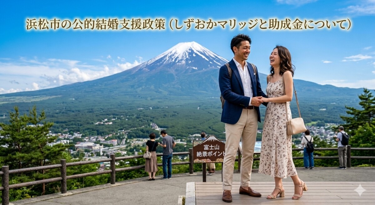 富士山を背景のデートを楽しむ30代のカップルのイメージ 浜松湖西婚活サービス結い